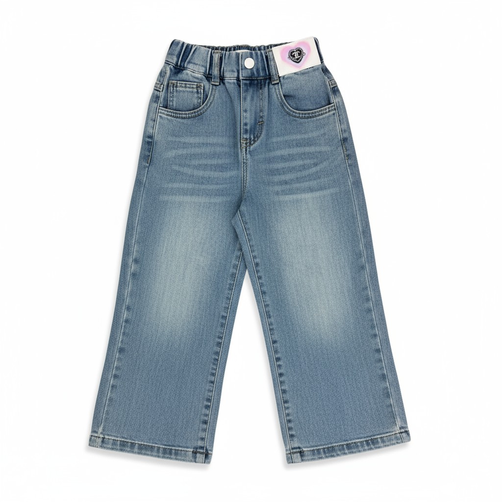 تصویر  شلوار دخترانه جین بگ مدل قلبی قد شلوار از 22 تا 26