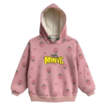 تصویر  هودی داخل کرکی دخترانه دورس مدل توت فرنگی از 5سال تا 13