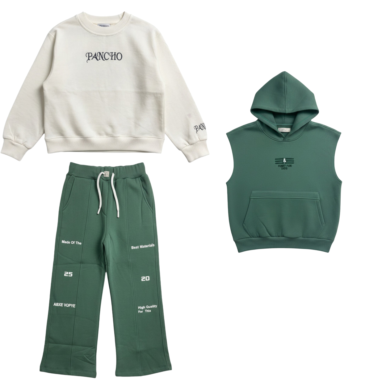 تصویر  وست و شلوار و سویشرت دخترانه و پسرانه دورس مدل FUNNY از7 تا 15سال