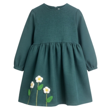 تصویر  پیراهن دخترانه کتان مدل پائین سه گل از 3سال تا 7