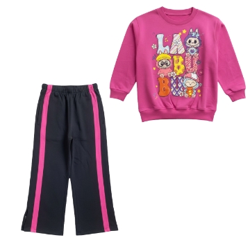 تصویر  سویشرت و شلوار دخترانه دو نخ لاکرا مدل لبوبو چاپی از7 تا 13سال