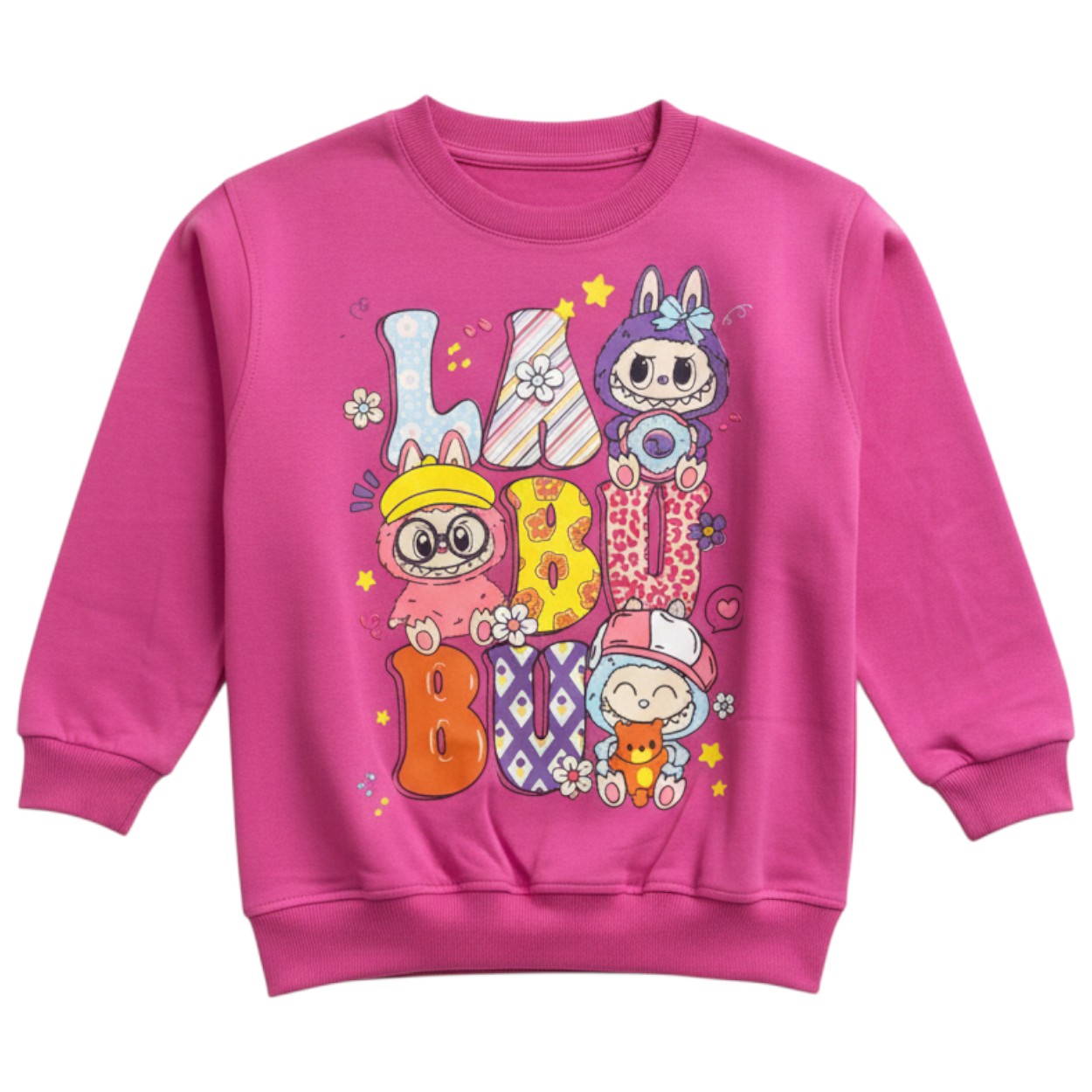 تصویر  سویشرت و شلوار دخترانه دو نخ لاکرا مدل لبوبو چاپی از7 تا 13سال