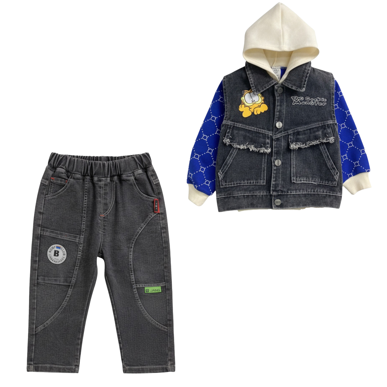 تصویر  وست و شلوار و هودی پسرانه جین - جین - دو نخ پنبه مدل گارفیلد از2 تا 8سال