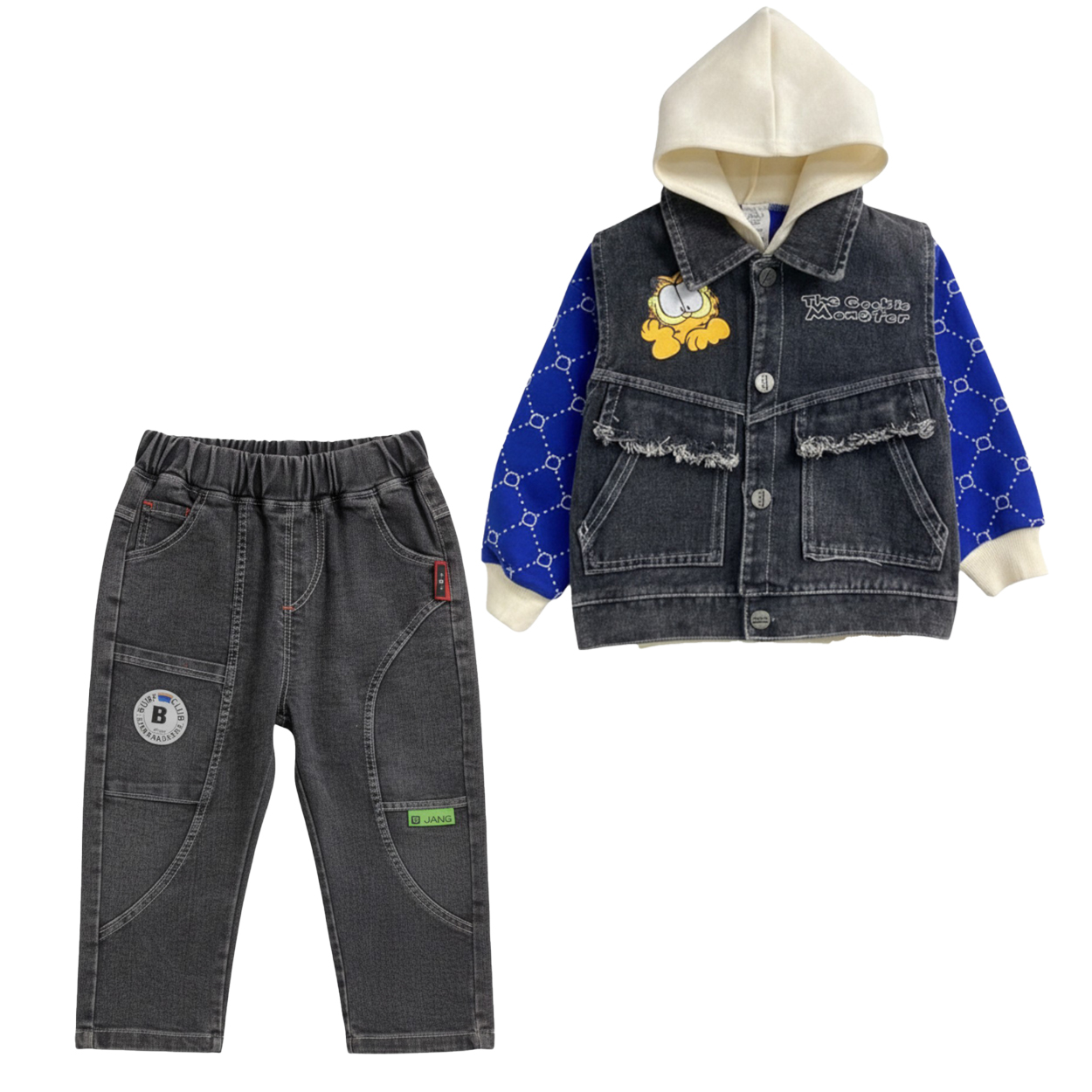 تصویر  وست و شلوار و هودی پسرانه جین - جین - دو نخ پنبه مدل گارفیلد از2 تا 8سال